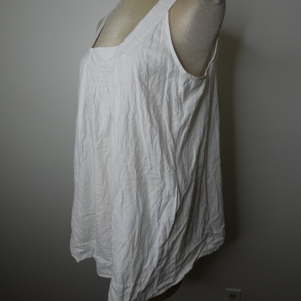 Eileen Fisher Women's L 100% Cotton White Tank Top Smocked Square Neck - Picture 3 of 10